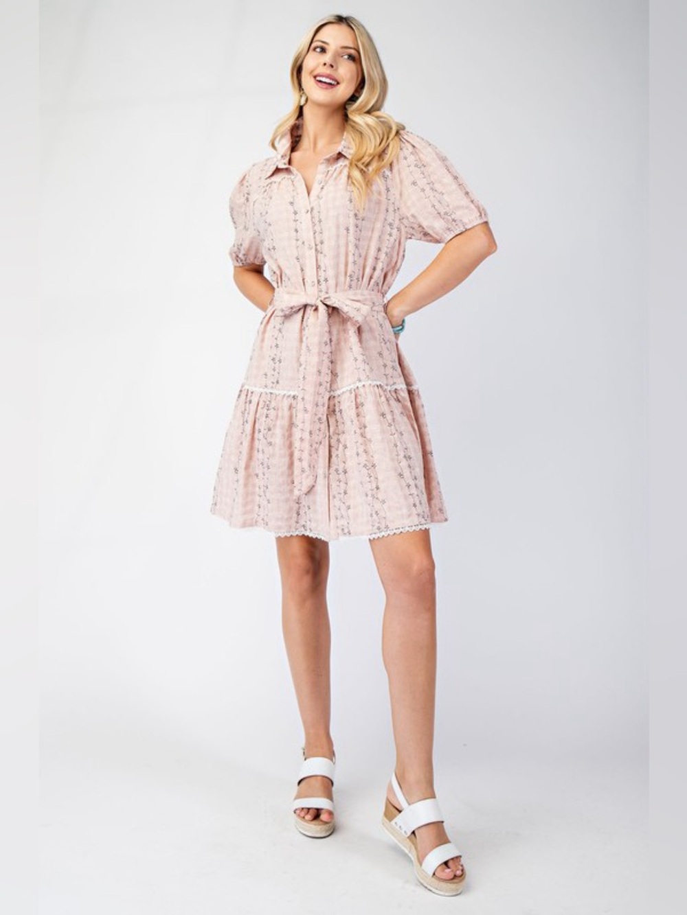 Boutique Embroidered Shirt Dress – Blush - Picture 3 of 4